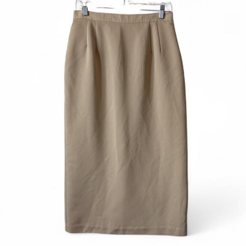 Vintage 90s Preston & York Tan Column Midi Skirt, Women's Size 12